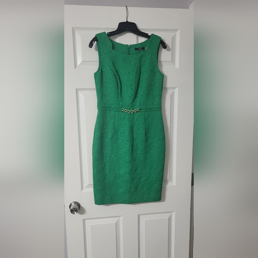 Ellen Tracy Strapless Green Dress with Chain Detail